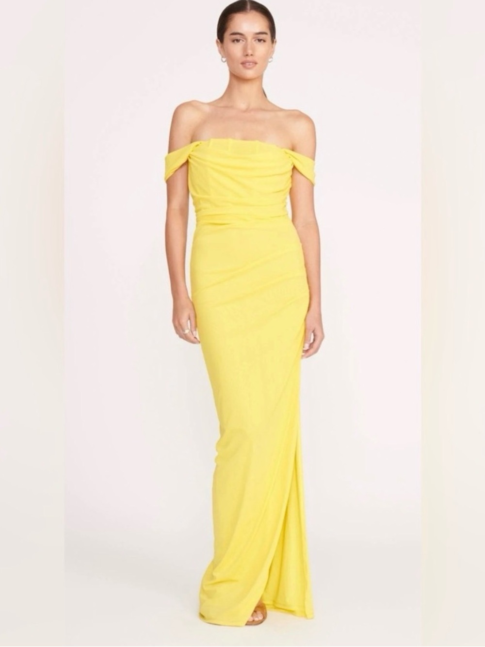 NWT Staud Stormi Ruched Stretch Tulle Maxi Dress Summer Yellow Medium